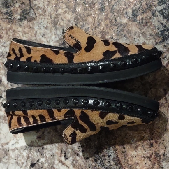 *FINAL PRICE* Prada Women's Leopard Stud Platform Slip-On Shoes - Picture 8 of 14